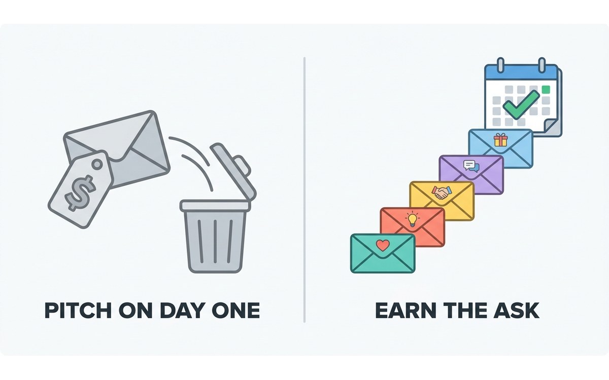 Pitching on day one versus earning the ask with a welcome email sequence